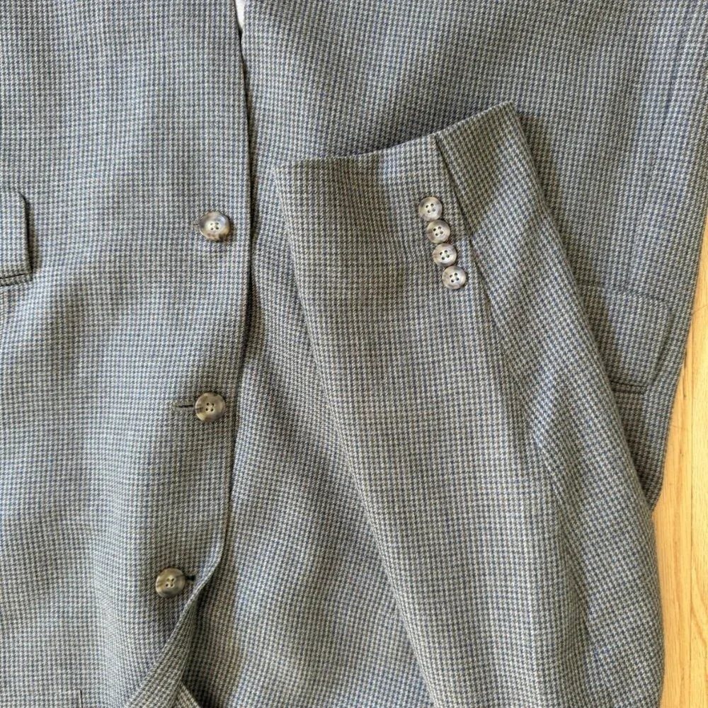 Oscar de la Renta Jacket Brown Blue Houndstooth Check 100% Wool Silk Blazer 48R​